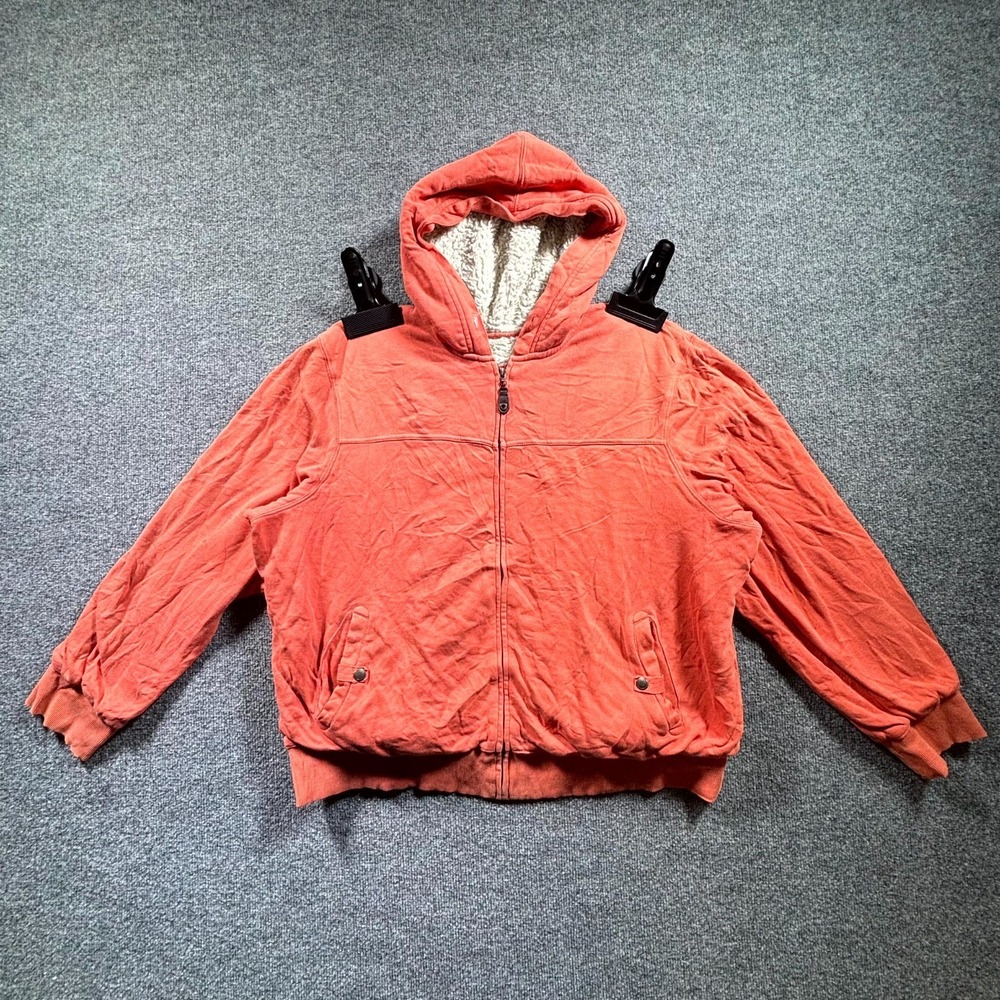 Green Tea Hoodie Women's 2XL Coral Orange Sherpa Lined Full Zip Hooded Cozy Warm